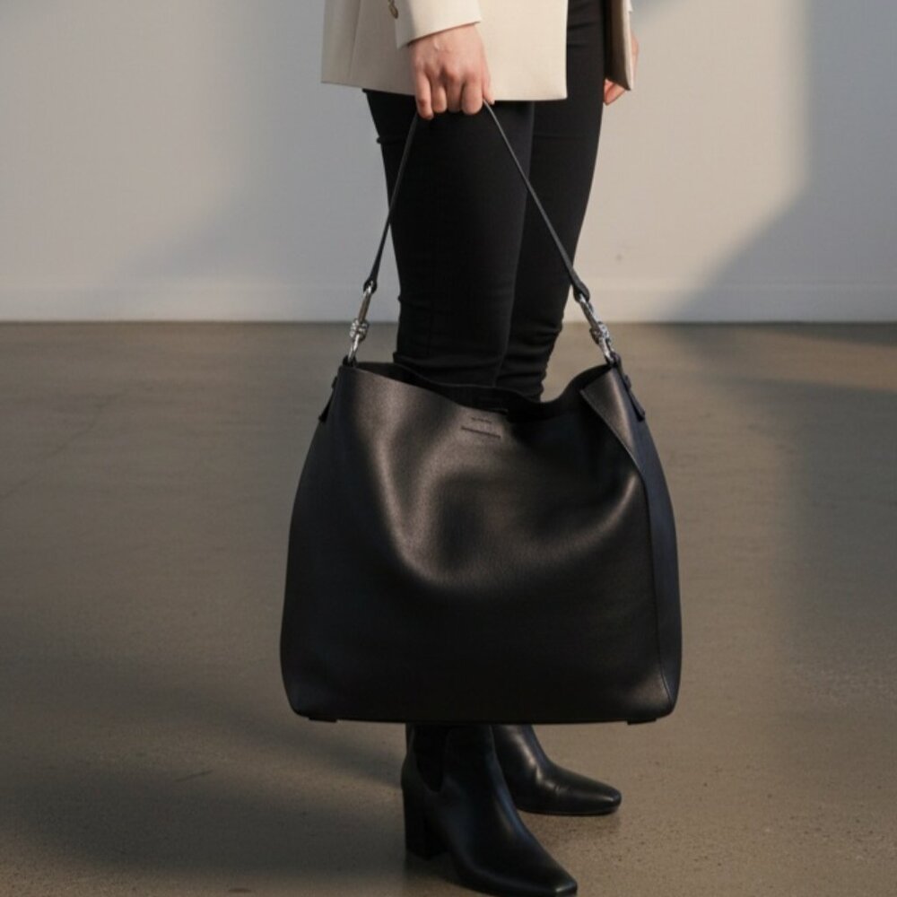 All Saints Black Leather Captain N/S Large Bag Tote